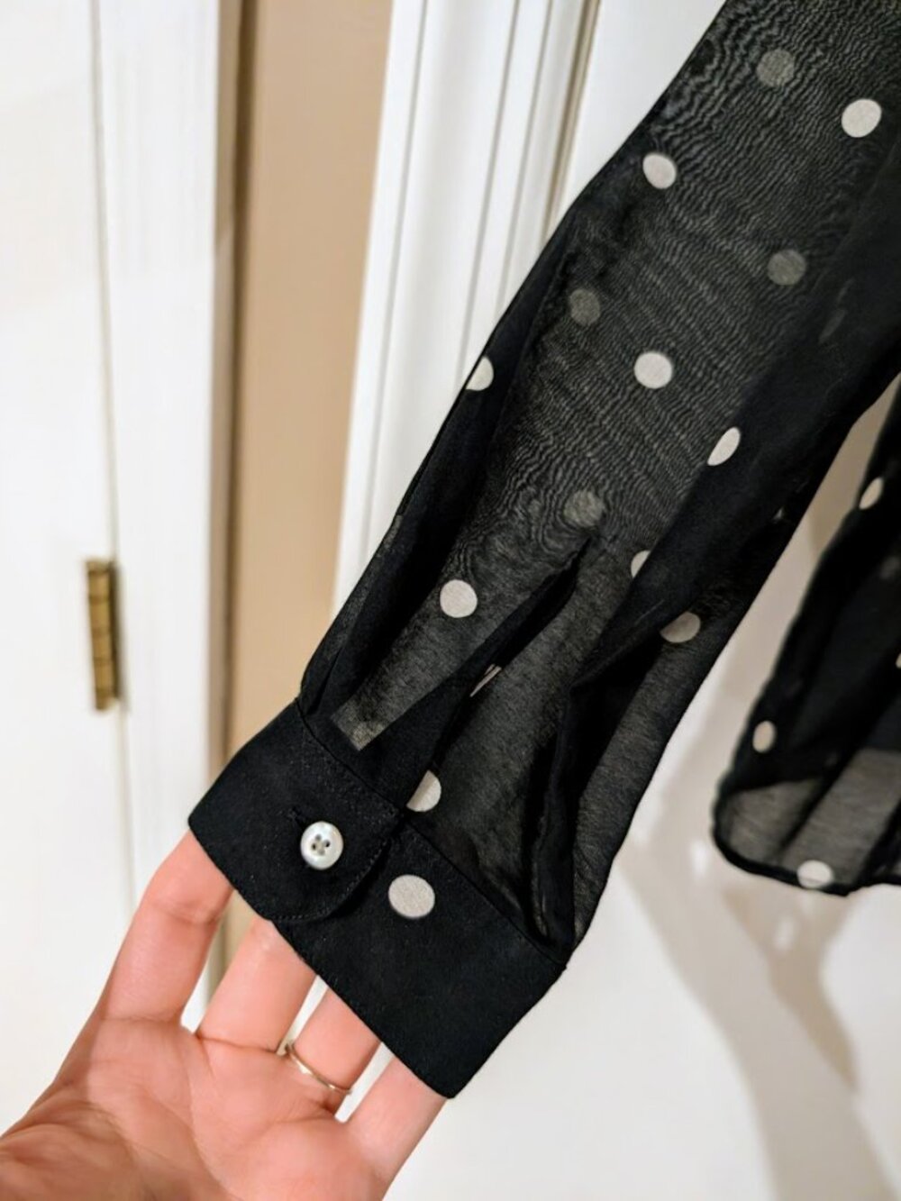 Sezane Pierro Polka Dot Button-down Blouse Black Ecru US 6 (FR 38) NWOT RARE - Picture 8 of 11